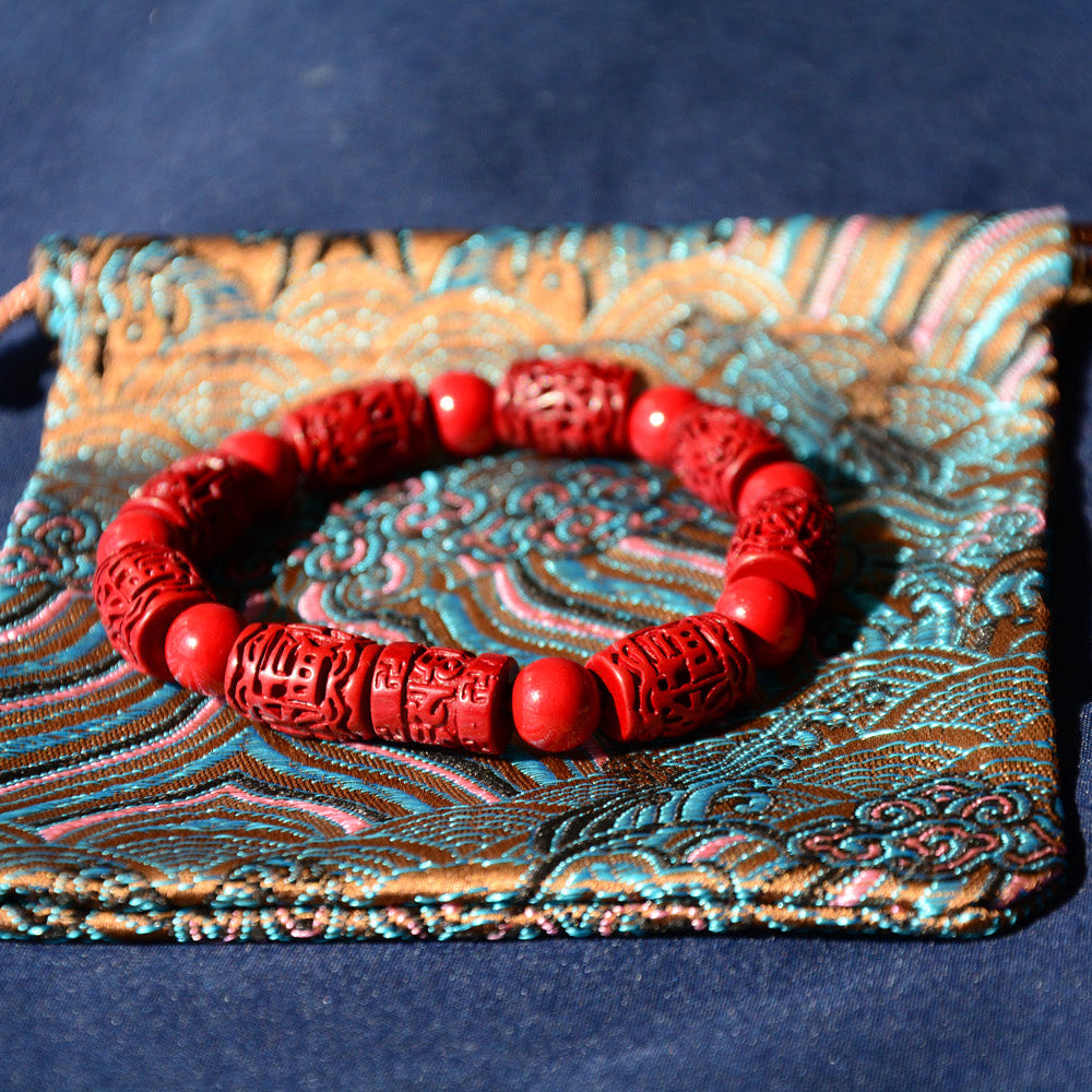 硃砂福印雕花手串過香開光道家