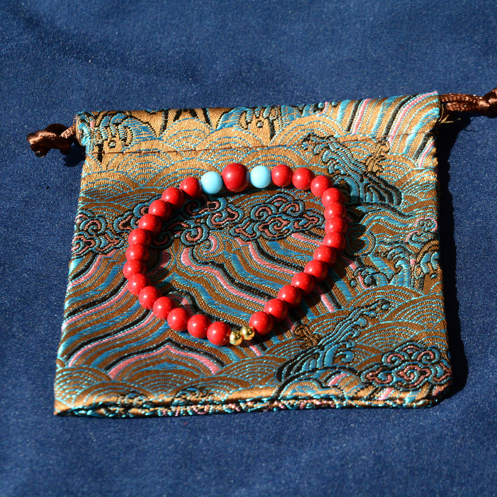 过香开光道家朱砂青玉点缀手串