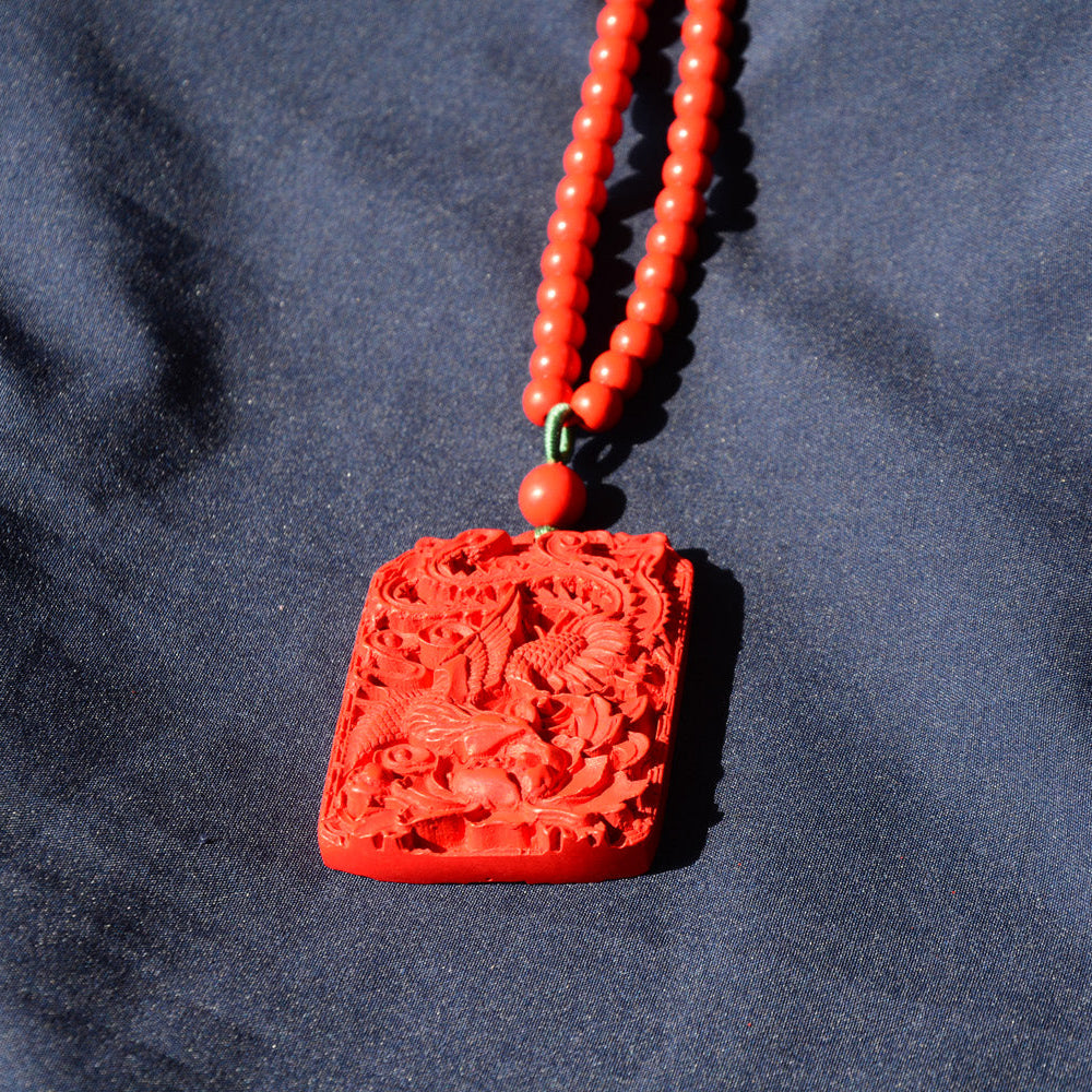 过香开光道家朱砂龙凤福牌项链