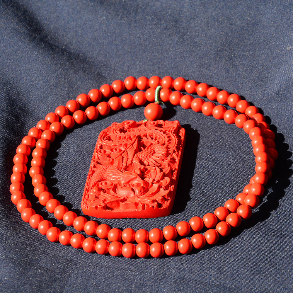 过香开光道家朱砂龙凤福牌项链