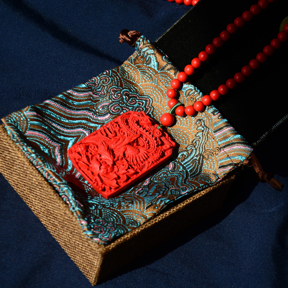 过香开光道家朱砂龙凤福牌项链