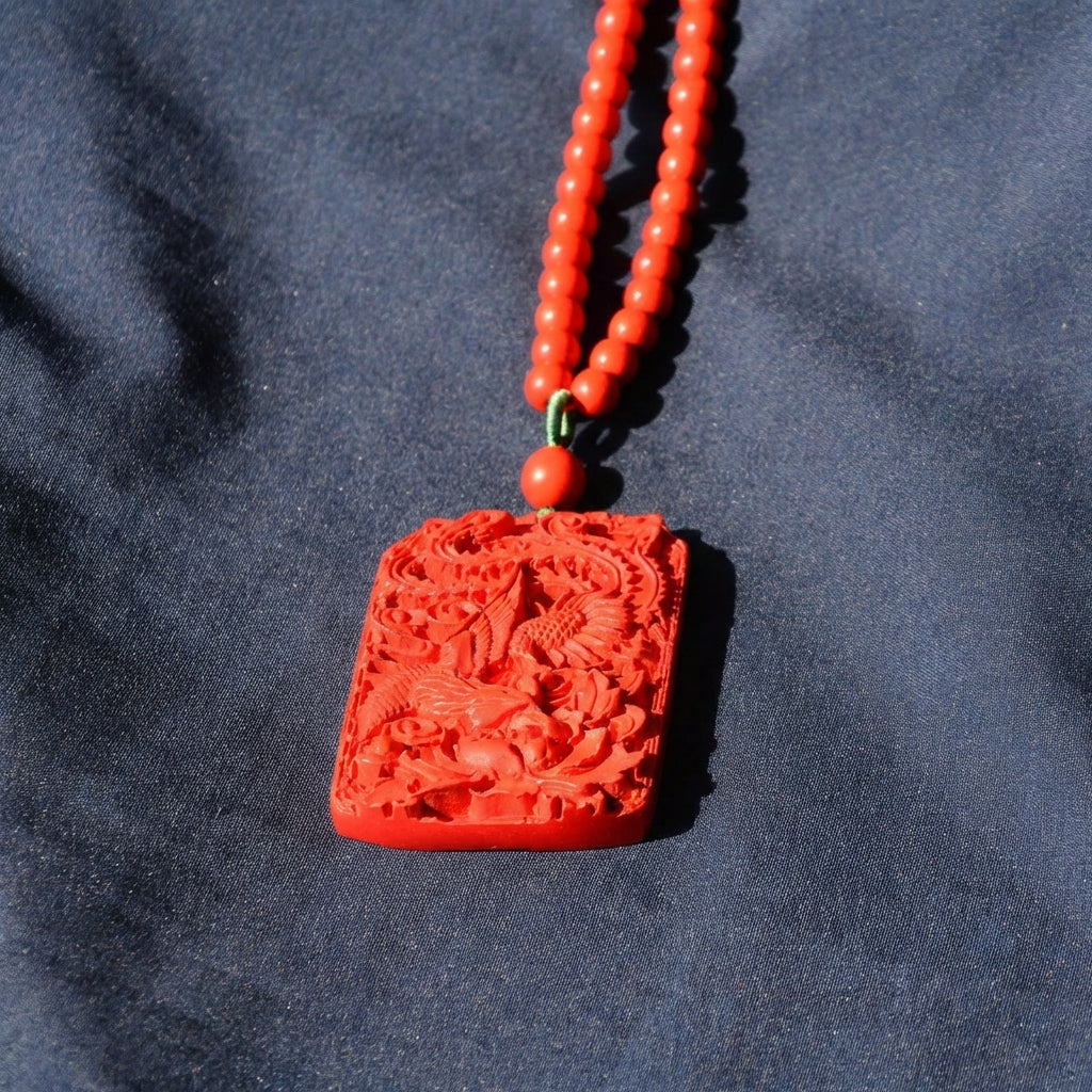 过香开光道家朱砂龙凤福牌项链